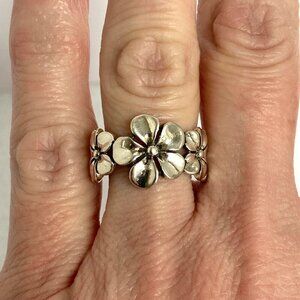 Sterling Silver 925 Floral Plumeria Flower Band Ring Hawaiian Style Sz 6.75